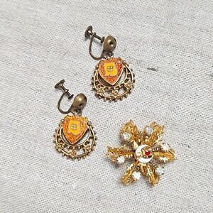 Vintage Shreiner Masonic Star Antique Shield Freemason Royal Earrings